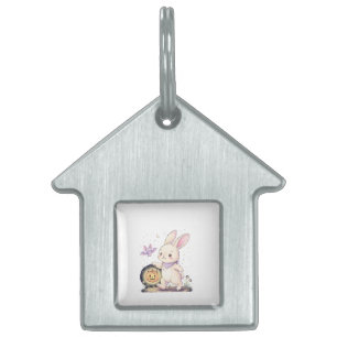 Cute Halloween Bunny with Pumpkin Lantern and Bat Pet ID Tag