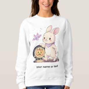 Cute Halloween Bunny with Pumpkin Lantern and Bat  Sweatshirt