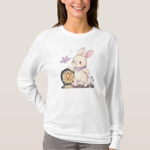 Cute Halloween Bunny with Pumpkin Lantern and Bat  T-Shirt