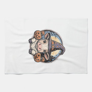 Cute Halloween Calf Witch Hat Vintage Engraving De Kitchen Towel
