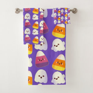 Cute Halloween Candy And Ghost Pattern Bath Towel Set