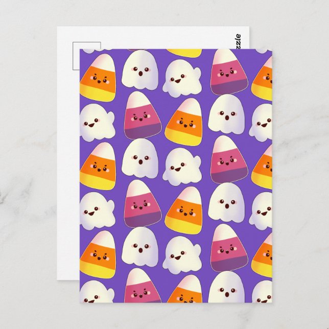 Cute Halloween Candy And Ghost Pattern Postcard (Front/Back)
