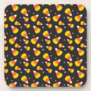 Cute Halloween candy corn on black pattern Coaster