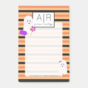 Cute Halloween Candy Ghost and Stripes Post-it Notes