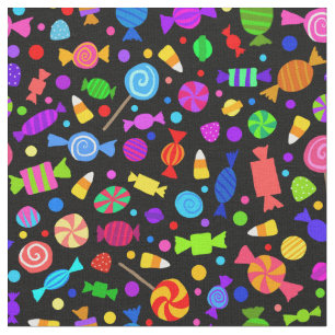 Cute Halloween candy on black pattern fabric