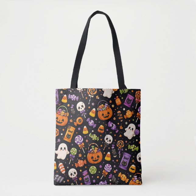 Cute Halloween Candy Seamless Pattern Tote Bag (Front)