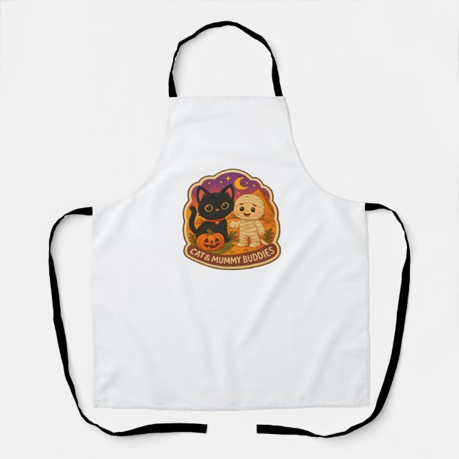 Cute Halloween Cat and Mummy Embroidery Patch Stic Apron (Front)