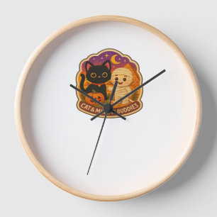Cute Halloween Cat and Mummy Embroidery Patch Stic Clock