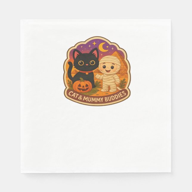 Cute Halloween Cat and Mummy Embroidery Patch Stic Napkin (Front)