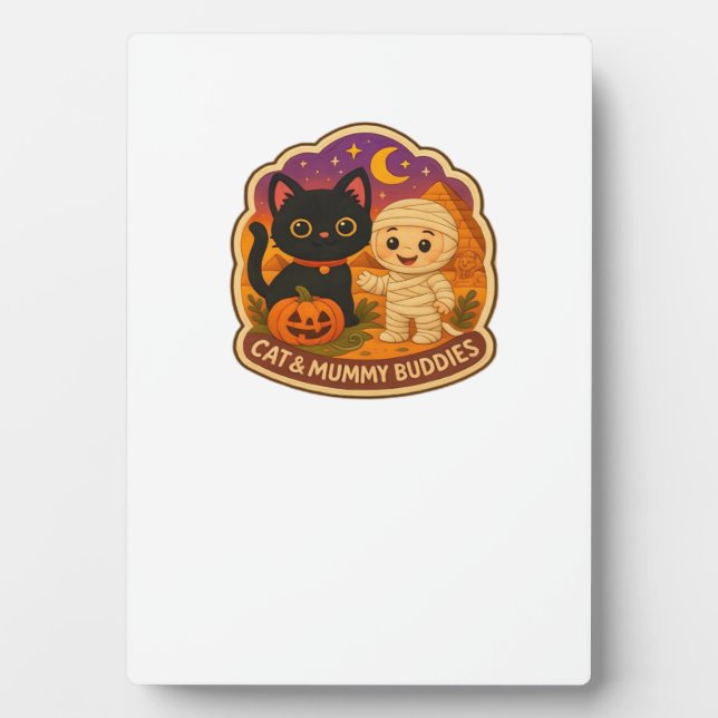 Cute Halloween Cat and Mummy Embroidery Patch Stic Plaque (Front)