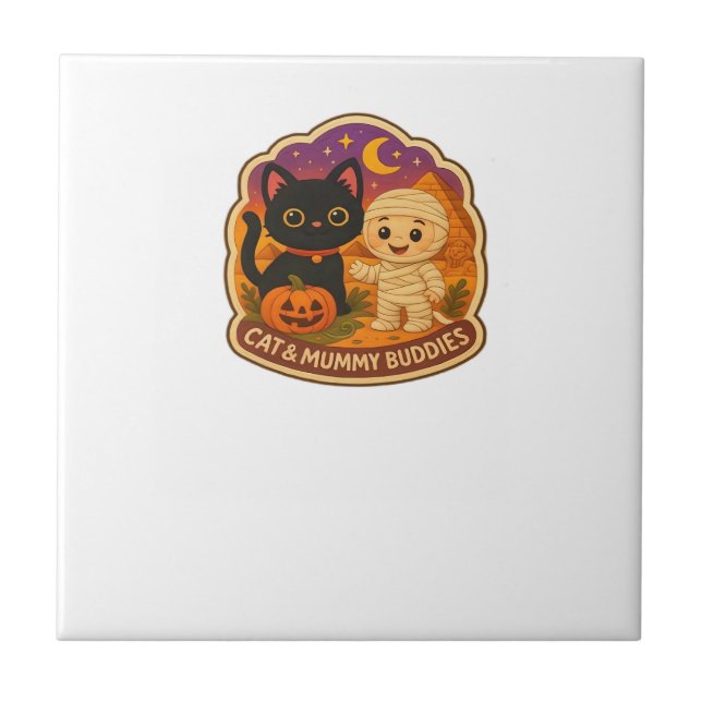 Cute Halloween Cat and Mummy Embroidery Patch Stic Tile (Front)