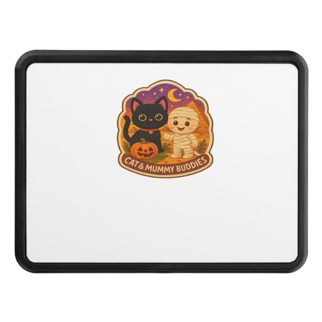 Cute Halloween Cat and Mummy Embroidery Patch Stic Trailer Hitch Cover (Front)