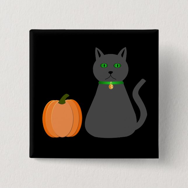 Cute Halloween Cat and Pumpkin 2 Inch Square Button (Front)