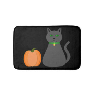 Cute Halloween Cat and Pumpkin Bath Mat