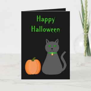 Cute Halloween Cat and Pumpkin Custom Card