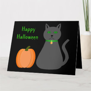 Cute Halloween Cat and Pumpkin Custom Card