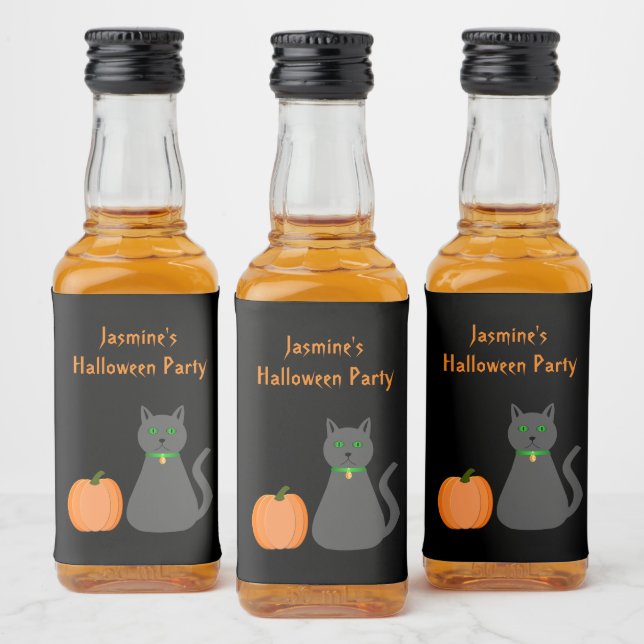 Cute Halloween Cat and Pumpkin Custom Liquor Bottle Label (Bottles)