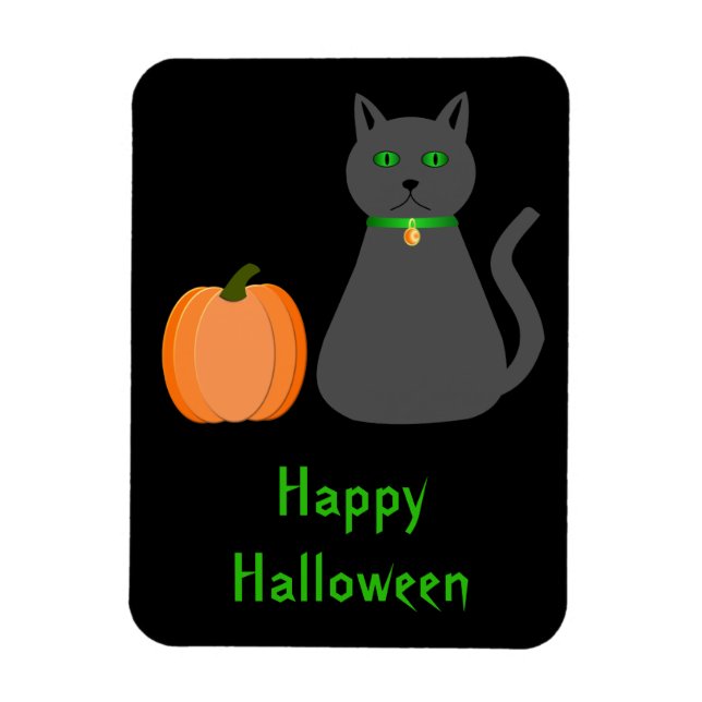 Cute Halloween Cat and Pumpkin Custom Magnet (Vertical)