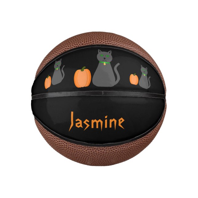 Cute Halloween Cat and Pumpkin Custom Mini Basketball (Front)