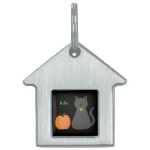 Cute Halloween Cat and Pumpkin Custom Pet ID Tag