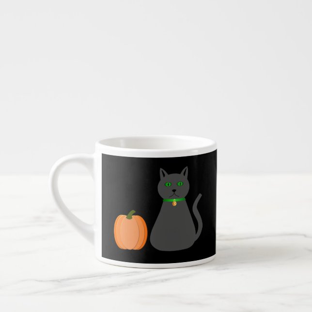Cute Halloween Cat and Pumpkin Espresso Cup (Left)