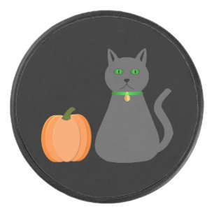 Cute Halloween Cat and Pumpkin Hockey Puck