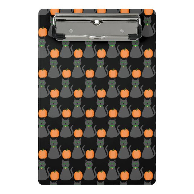 Cute Halloween Cat and Pumpkin Patterned Mini Clipboard (Front)
