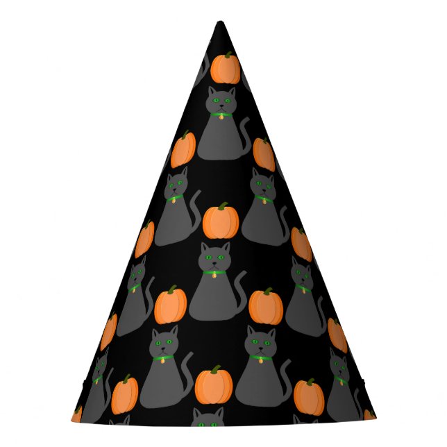Cute Halloween Cat and Pumpkin Patterned Party Hat (Front)
