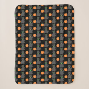 Cute Halloween Cat and Pumpkin Patterned Sherpa Blanket