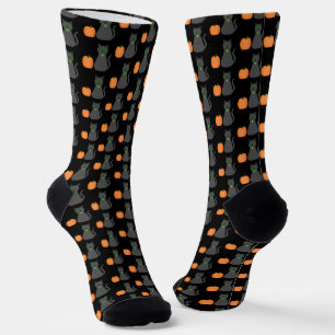 Cute Halloween Cat and Pumpkin Patterned Socks