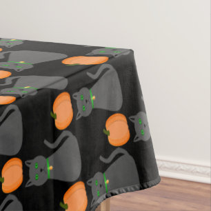 Cute Halloween Cat and Pumpkin Patterned Tablecloth