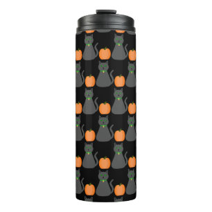 Cute Halloween Cat and Pumpkin Patterned Thermal Tumbler