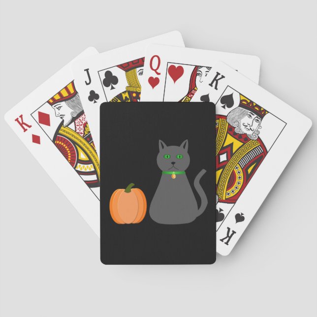 Cute Halloween Cat and Pumpkin Playing Cards (Back)