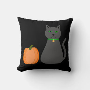 Cute Halloween Cat and Pumpkin Throw Pillow