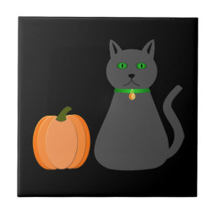 Cute Halloween Cat and Pumpkin Tile