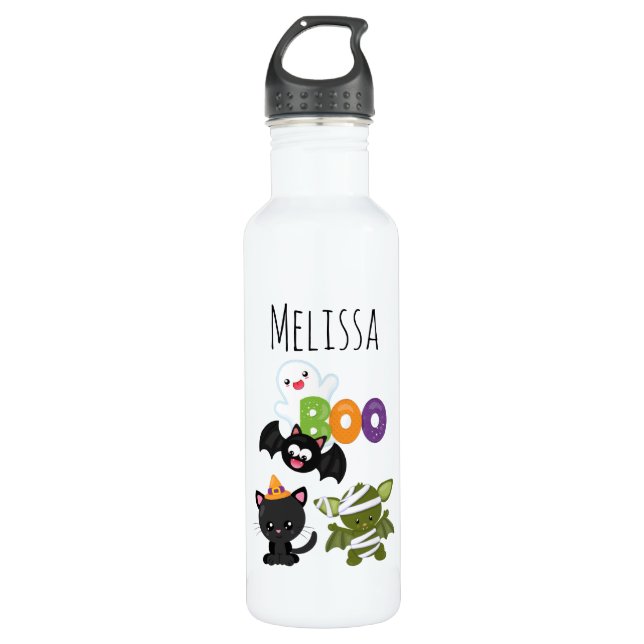 Cute Halloween Cat, Bat & Mummy Boo 710 Ml Water Bottle (Front)