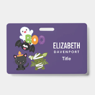 Cute Halloween Cat, Bat, Mummy & Ghost Badge