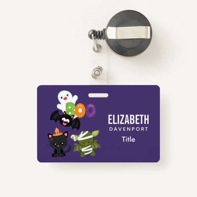 Cute Halloween Cat, Bat, Mummy & Ghost Badge (Back with Retractable)