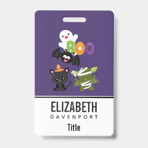 Cute Halloween Cat, Bat, Mummy & Ghost Badge