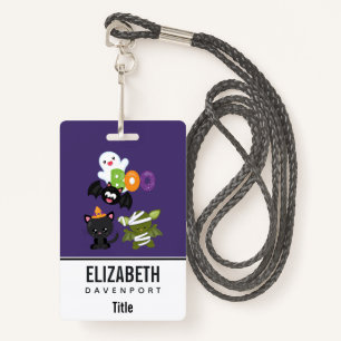 Cute Halloween Cat, Bat, Mummy & Ghost Badge