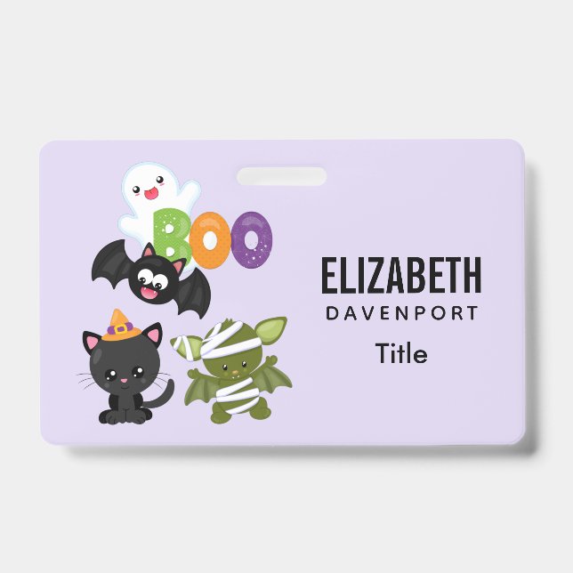 Cute Halloween Cat, Bat, Mummy & Ghost Badge (Front)