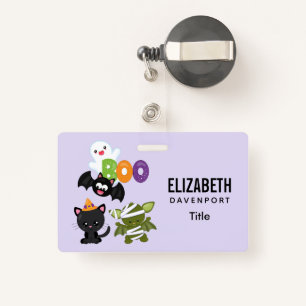 Cute Halloween Cat, Bat, Mummy & Ghost Badge