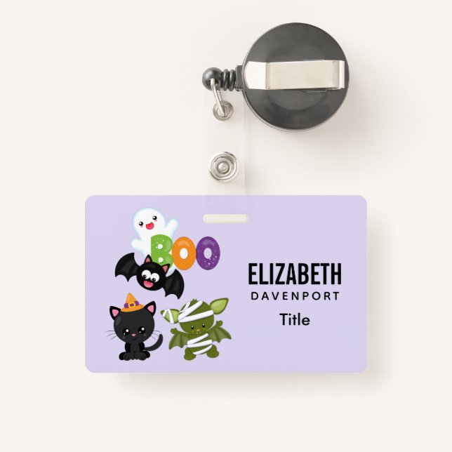 Cute Halloween Cat, Bat, Mummy & Ghost Badge (Back with Retractable)