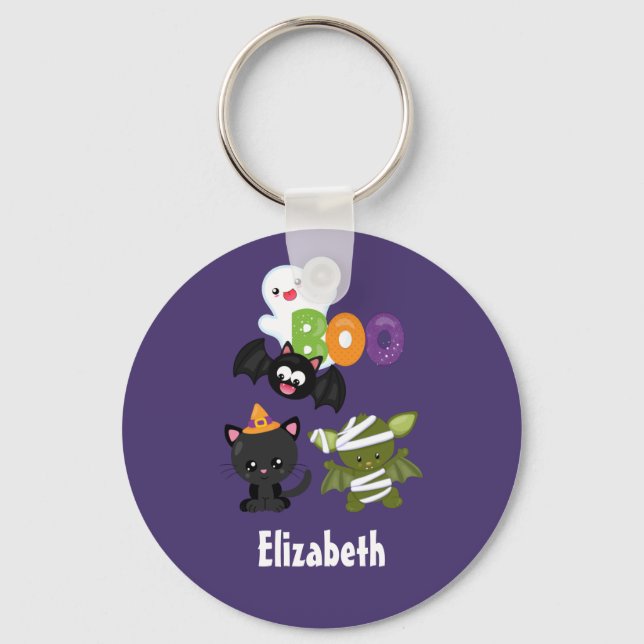 Cute Halloween Cat, Bat, Mummy & Ghost Keychain (Front)