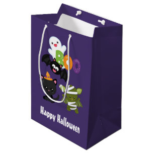 Cute Halloween Cat, Bat, Mummy & Ghost Medium Gift Bag