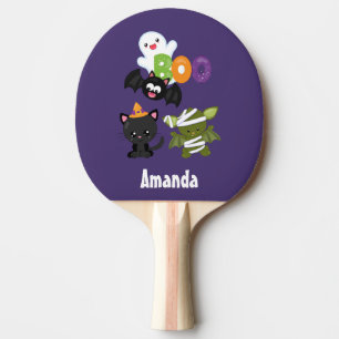 Cute Halloween Cat, Bat, Mummy & Ghost Ping Pong Paddle