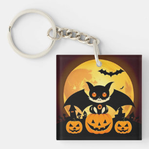 Cute Halloween Cat Character with Pumpkins Keychain