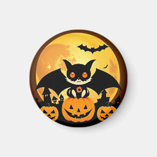 Cute Halloween Cat Character with Pumpkins Magnet