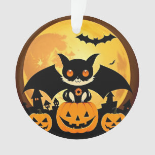 Cute Halloween Cat Character with Pumpkins Ornament
