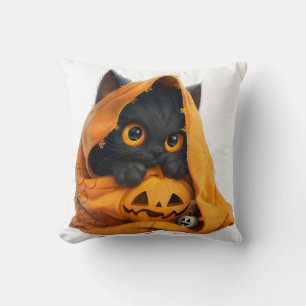 Cute Halloween Cat for Kids Throw Pillow